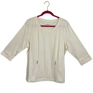Karen Scott Ivory Pullover Jersey Knit Sweatshirt  Zip Pockets Size L NWT